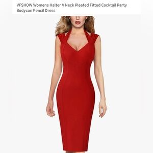 Red Halter V Neck Cocktail Dress